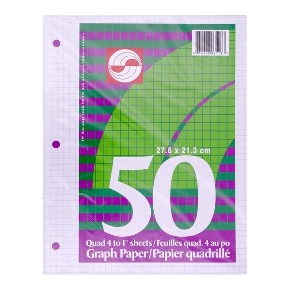 Feuilles quadrillées 4 carrés au pouce (Pqt 50)