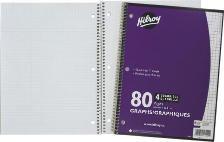 [06124] Cahier à reliure spirale, Quadrillé 4 carrés au pouce, 80 pages