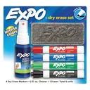 EXPO Dry Erase Set, Includes 4 dry erase chisel markers, 1 brush, 1 Expo® 2 oz cleaner