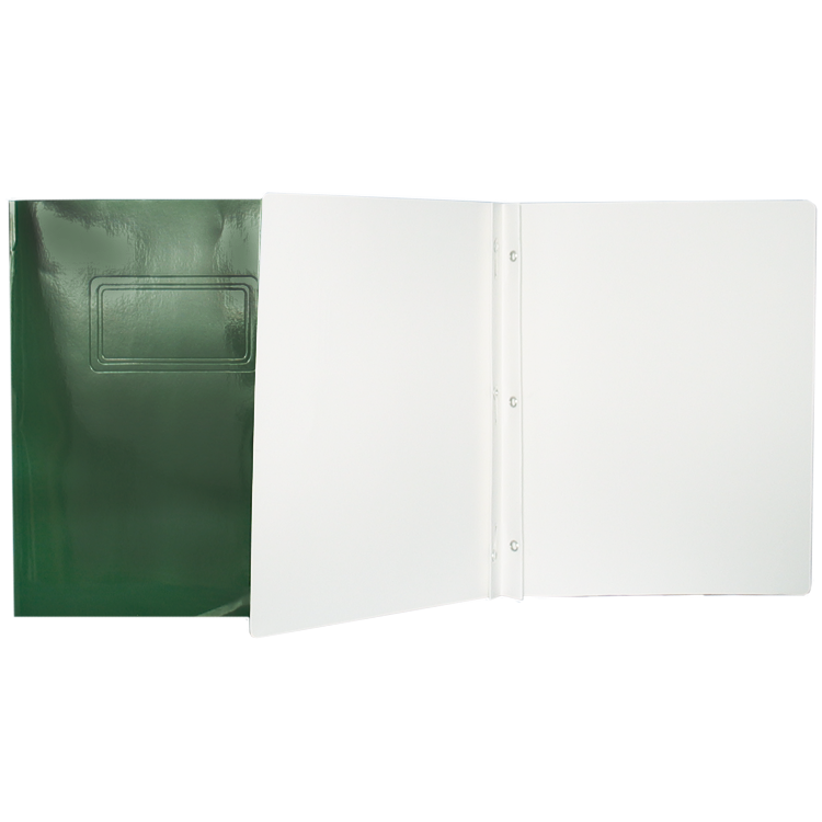 Laminated Cardboard Duo-tang with Fasteners, Dark Green