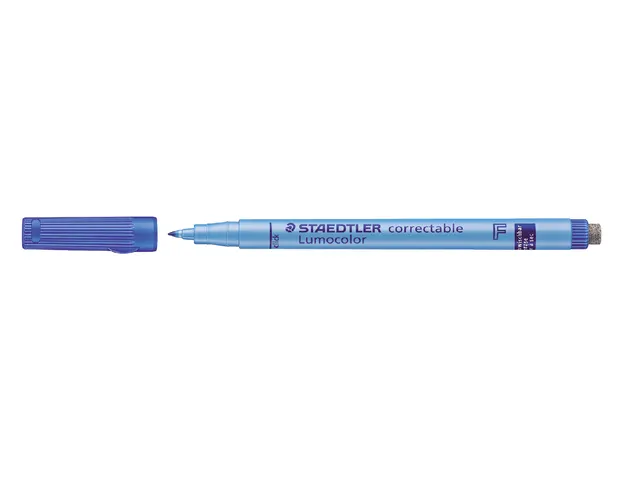 Marqueur Lumocolor effaçable à sec, avec efface au bout, pte. fine, Bleu