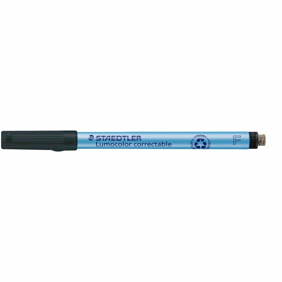[112219] Marqueur Lumocolor effaçable à sec, avec efface au bout, pte fine, Noir