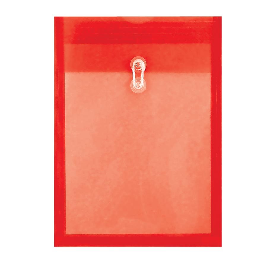 Enveloppe de plastique transparent, Attache ficelle, Rouge