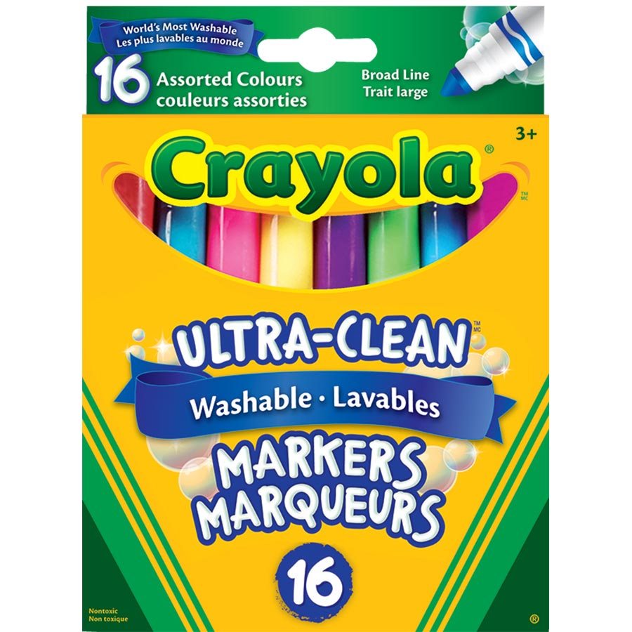 Marqueurs lavables «Crayola», Trait large (Boîte de 16)