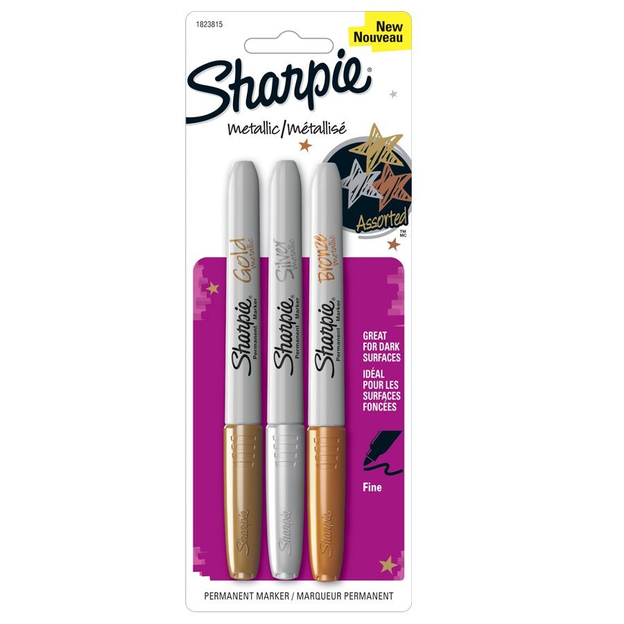 Sharpie Metallic Markers, Pkg of 3, gold, silver, bronze