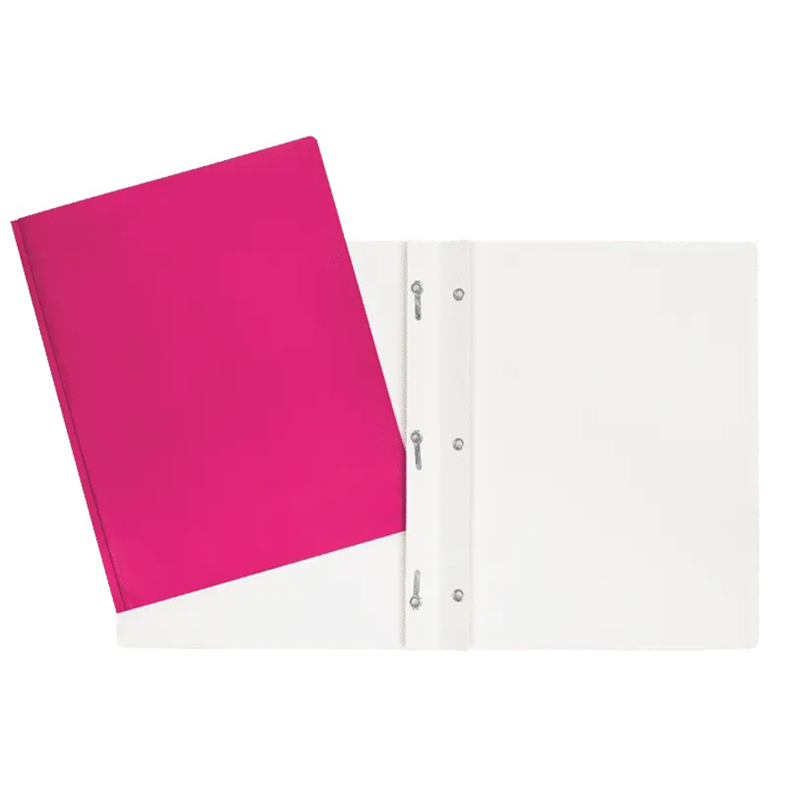Laminated Cardboard Duo-tang with Fasteners, Pink