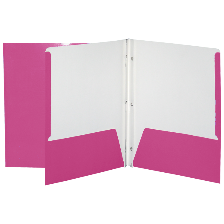 Laminated Cardboard Duo-tang with Fasteners and Pockets, Pink