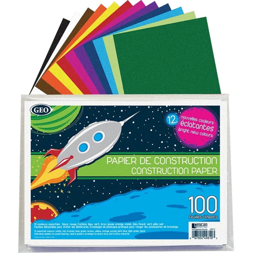 [223198] Papier construction dans une enveloppe en poly Géocan (100 feuilles)