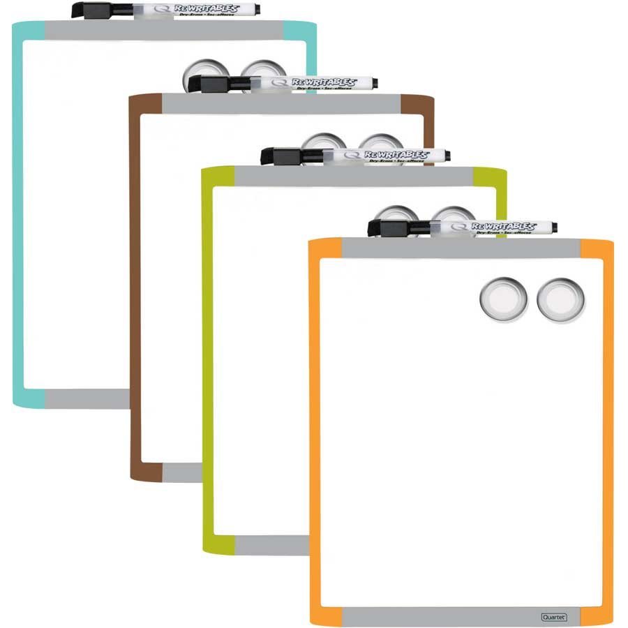 Dry Erase Whiteboard 8-1/2" x 11 ", Magnetic surface and plastic frame. Includes magnetic marker and two magnets, Ass. Col.