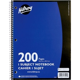 [257238-B] Cahier à reliure spirale Hilroy, 1 sujet, 200 pages, Bleu