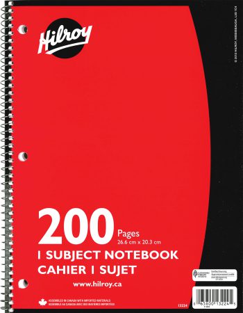 Hilroy Spiral Notebook, 1 subject, 200 pages, Red