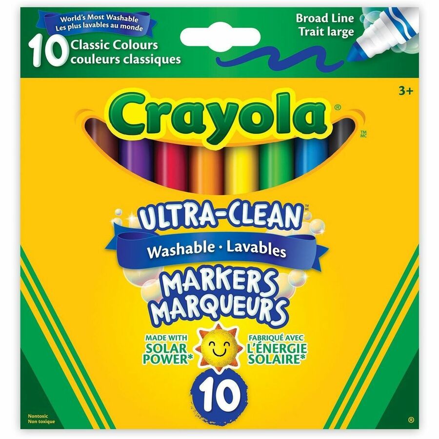 Marqueurs lavables Crayola, Coul. classiques, Trait large (Bte 10)