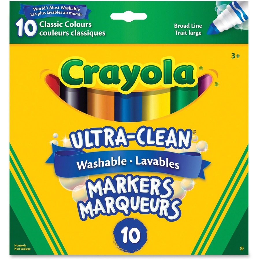 [318915] Marqueurs lavables Crayola, Coul. classiques, Trait large (Bte 10)