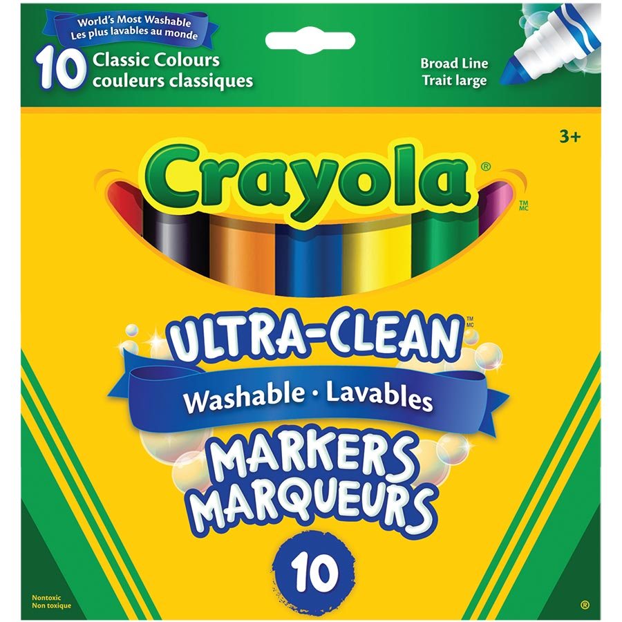 Marqueurs lavables «Crayola», Coul. classiques, Trait large (Bte 10)