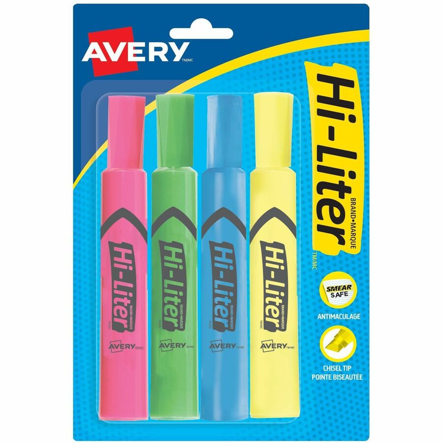 [334680] Highlighters, Chisel Tip (Pkg 4, pink, green, yellow, blue)