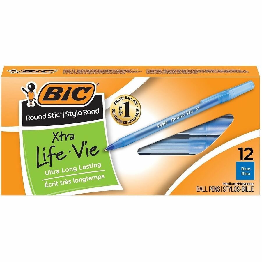 [660555] Round Stic Ballpoint Pens, Medium, Blue (Box of 12)