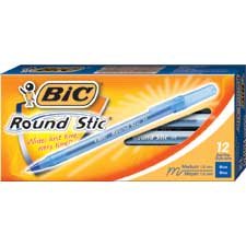 Round Stic Ballpoint Pens, Medium, Blue (Box of 12)