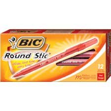 Round Stic Ballpoint Pens, Medium, Red (Box of 12)