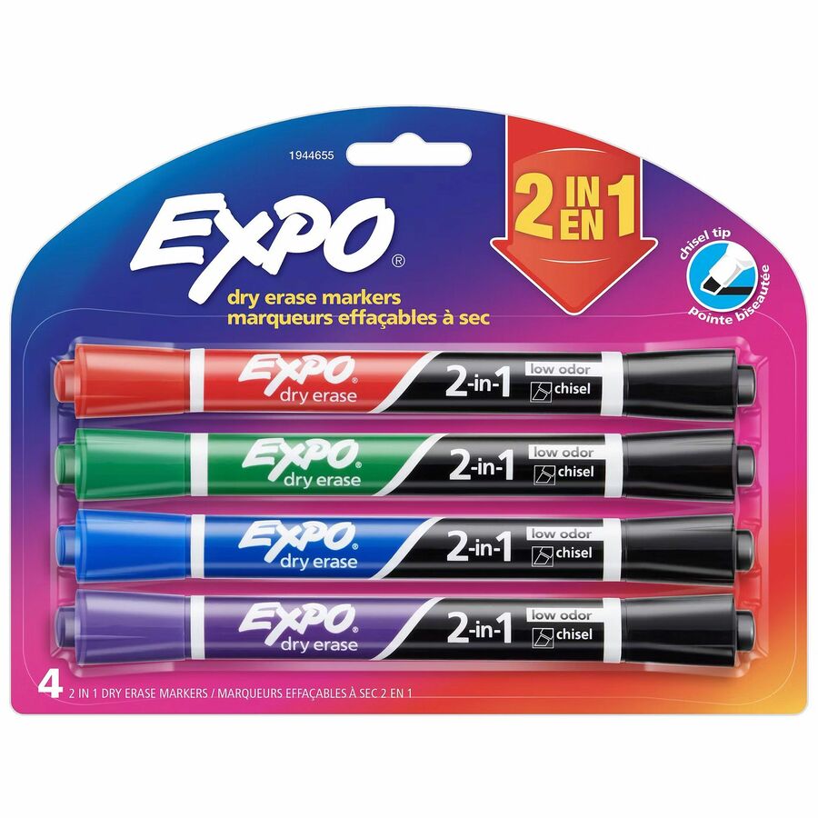 [371476] 2 in 1 Dry Erase Markers, 2 ink colours in 1 marker, chisel tip