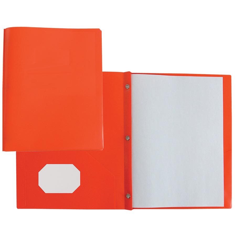 Duo-tang Plastique souple avec attaches et pochettes, Orange