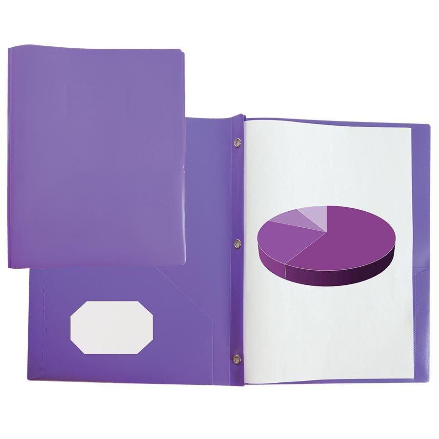 Soft Plastic Duo-tang with Fasteners and Pockets, Purple