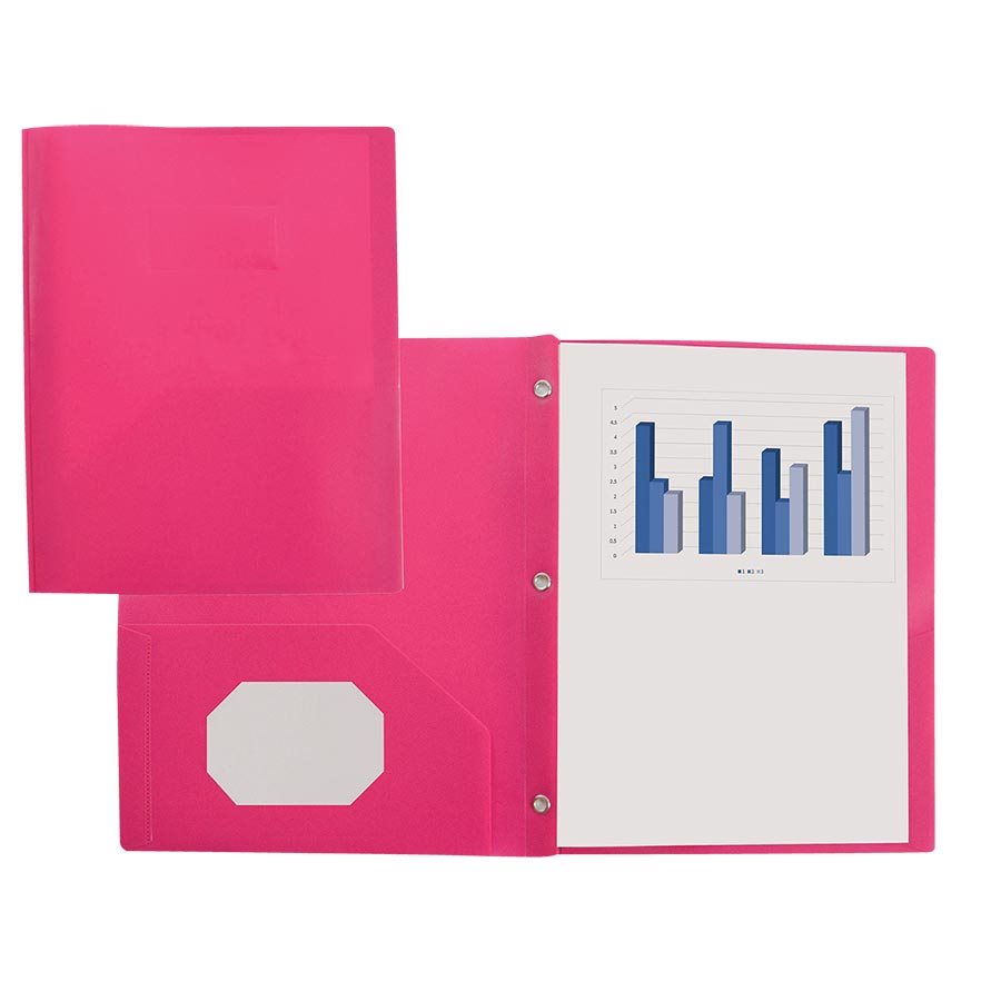 Soft Plastic Duo-tang with Fasteners and Pockets, Pink