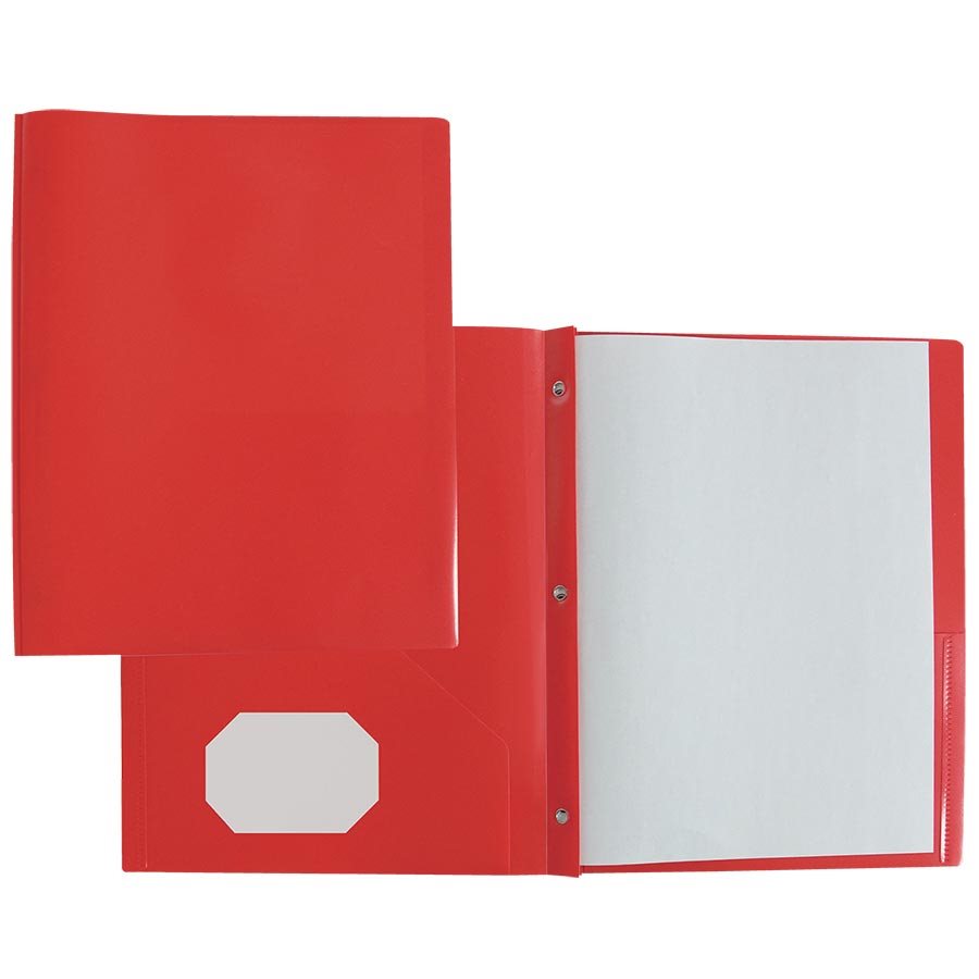 Duo-tang Plastique souple avec attaches et pochettes, Rouge