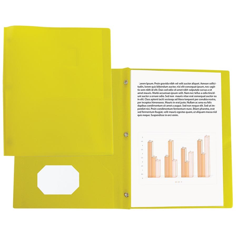 Duo-tang Plastique souple avec attaches et pochettes, Jaune