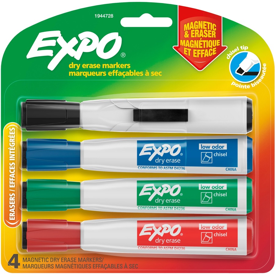 [429050] Expo Low Odour Whiteboard Markers, Chisel tip (Set of 4)