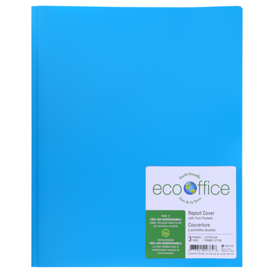 Hard Plastic Duo-tang with Fasteners and Pockets, Light blue