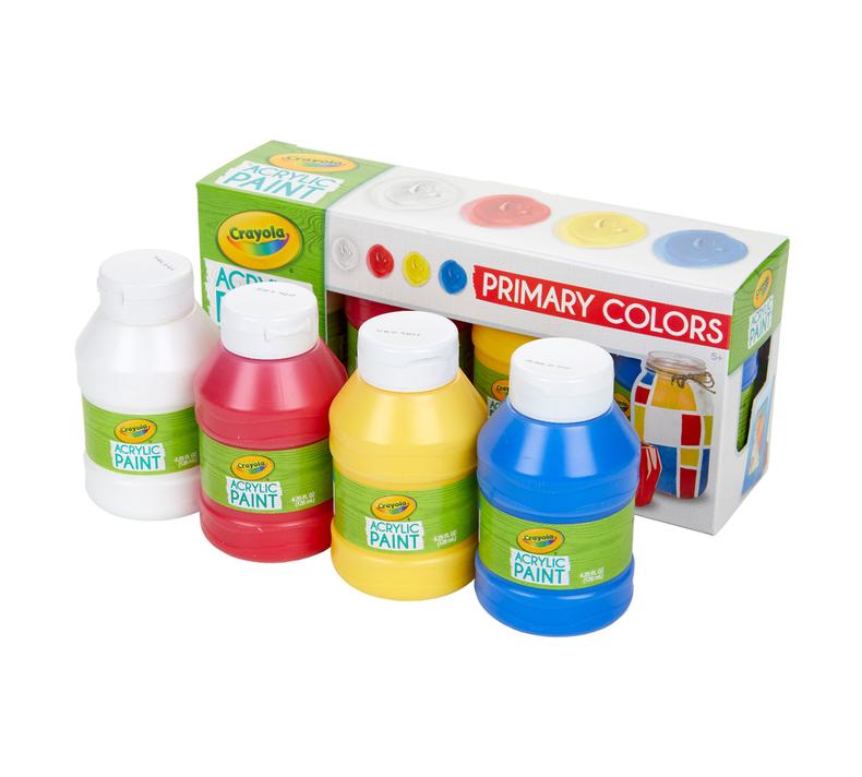 Crayola Multi-Surface Acrylic Paint, Primary Colours (Set of 4 bottles)