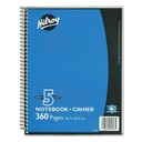 Spiral Notebook, 5 subjects, 360 pages