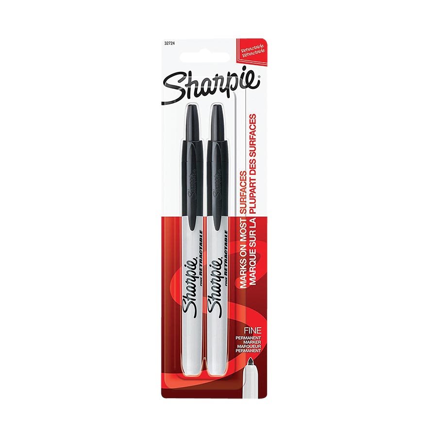 Marqueur permanent Sharpie rétractable, pointe fine, Noir (pqt de 2)