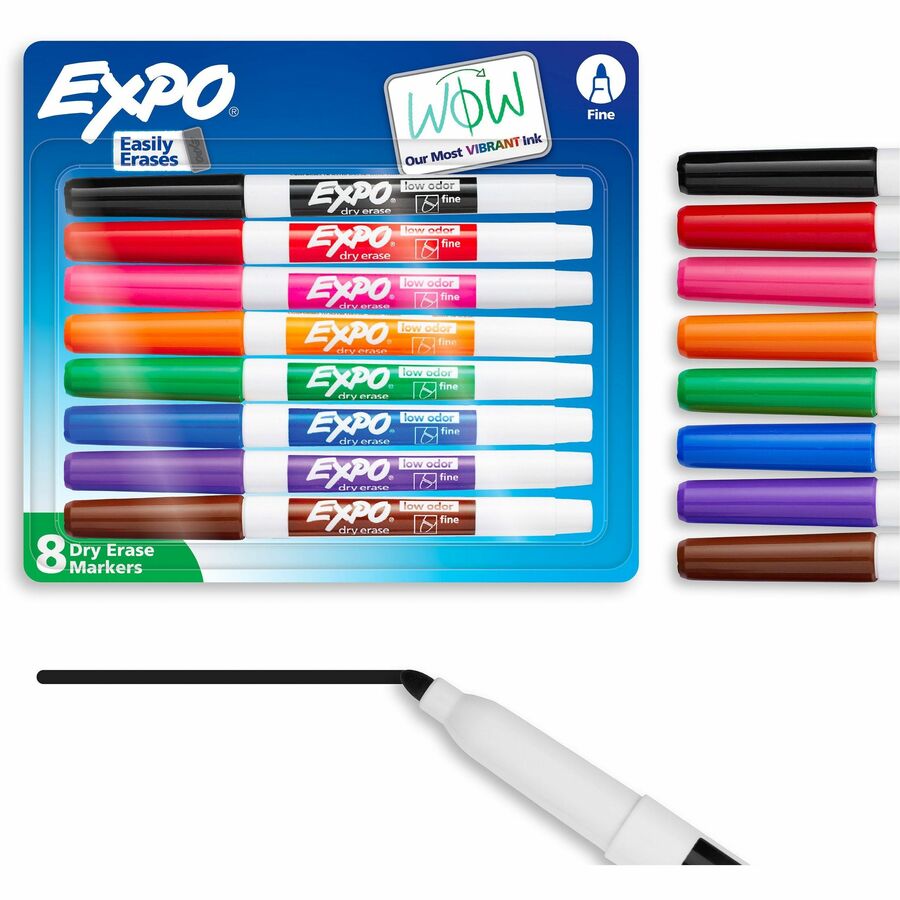 Expo® Low Odour Dry Erase Whiteboard Marker Fine. Pack of 8. assorted colours