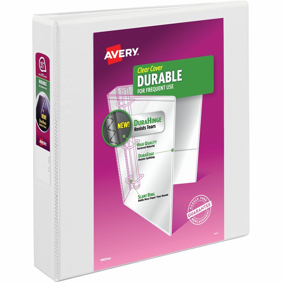 [561092] Binder Avery Durable View, D Rings with inside and outside pockets, 1-1/2", White