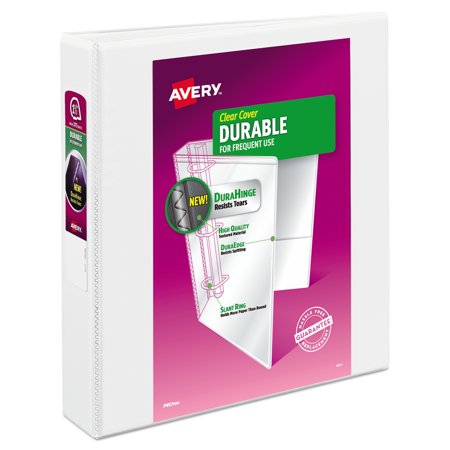 Binder Avery Durable View, D Rings with inside and outside pockets, 1-1/2", White