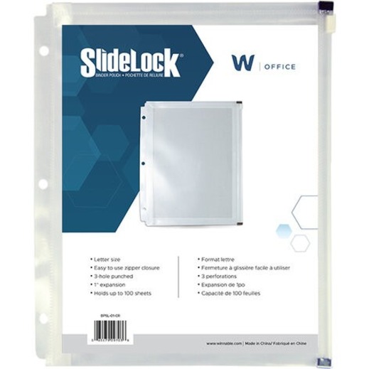 [567487] Enveloppe de plastique 3 trous, 9-1/2" X 11-1/2", Fermeture à glissière, avec pochette, Clair