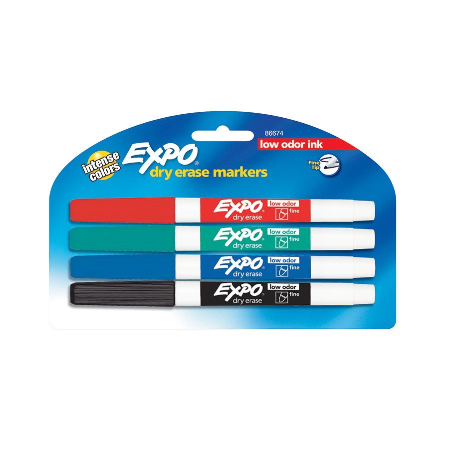 Expo Low Odour Whiteboard Markers, Fine Tip (Set of 4)