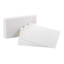 Ruled index card, 5 X 8 inches, White (Pkg 100)