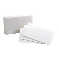 Ruled index card, 3 X 5 inches, White (Pkg 100)