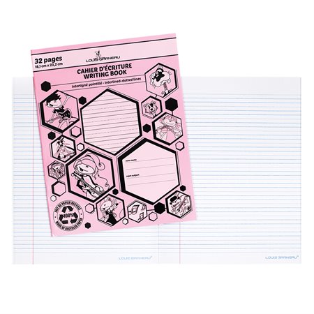 Cahier d'écriture Louis Garneau (LG10), Interligné pointillé, Rose