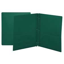 Hard Plastic Duo-tang with Fasteners and Pockets, Dark Green