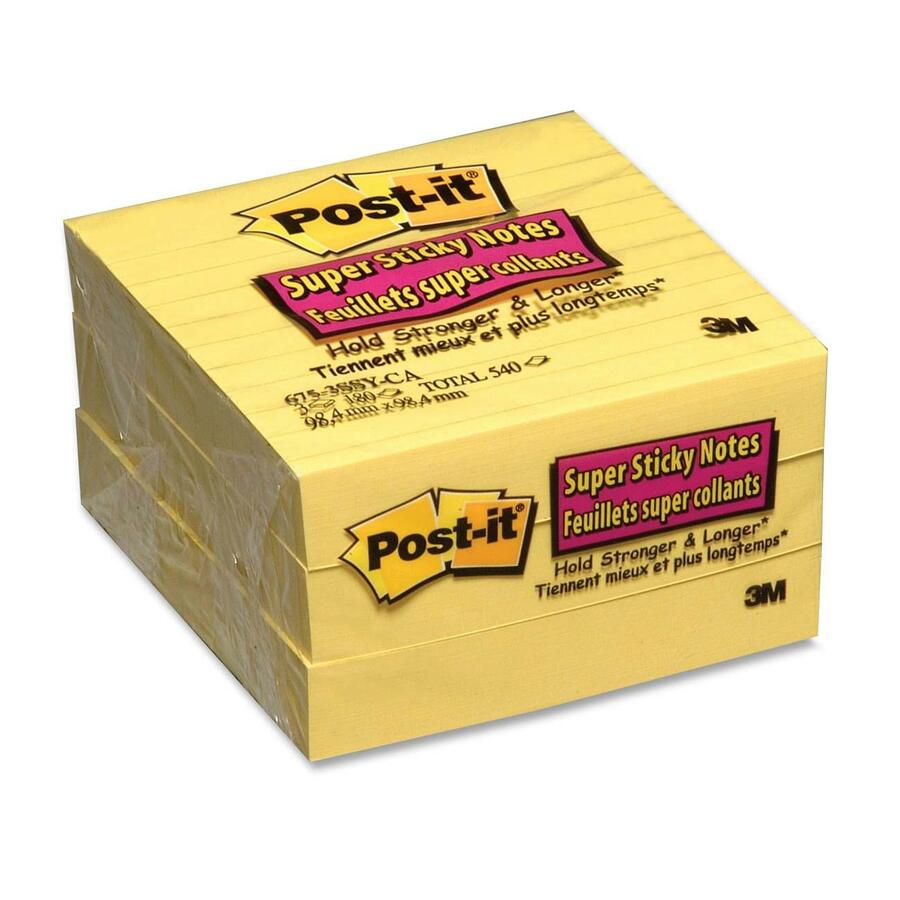 [734376] Post-It not pad, 4" x 4", lined (3 pads of 90 sheets)