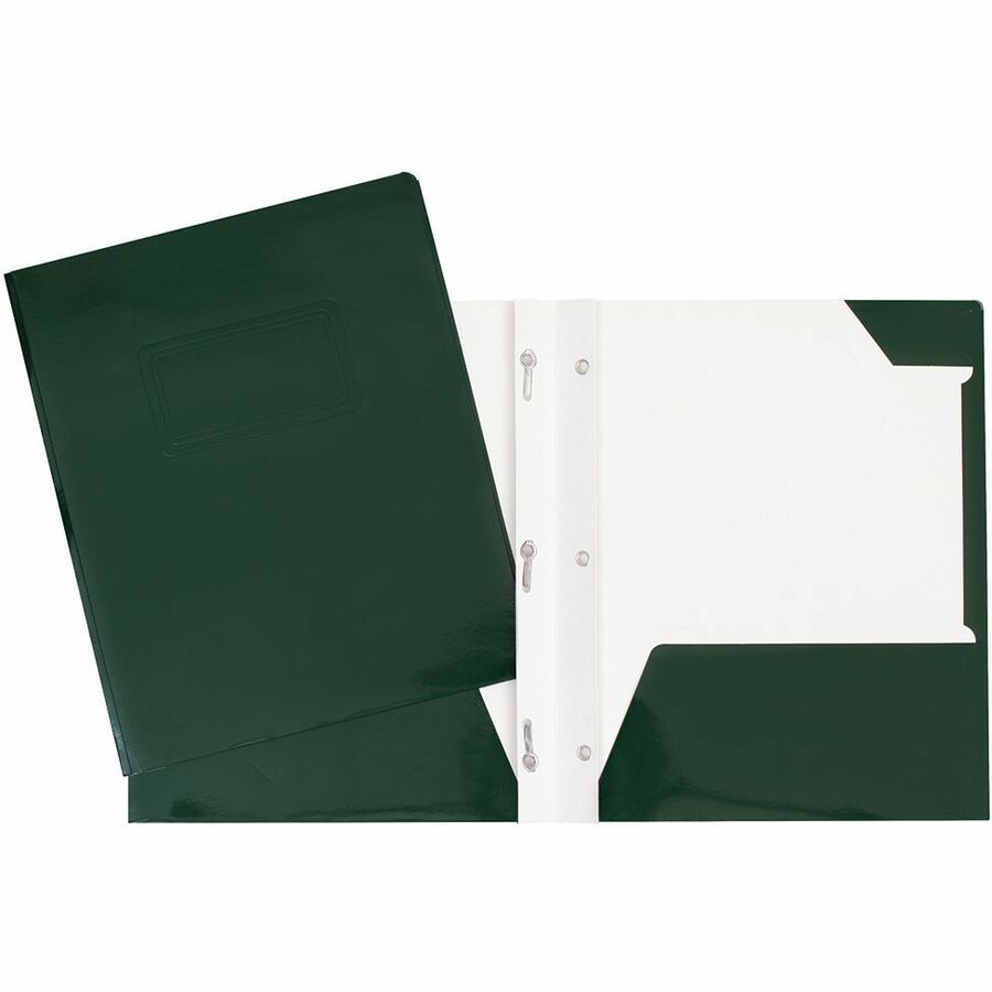 [737254] Laminated Cardboard Duo-tang with Fasteners and Pockets, Dark Green