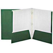 Laminated Cardboard Duo-tang with Fasteners and Pockets, Dark Green