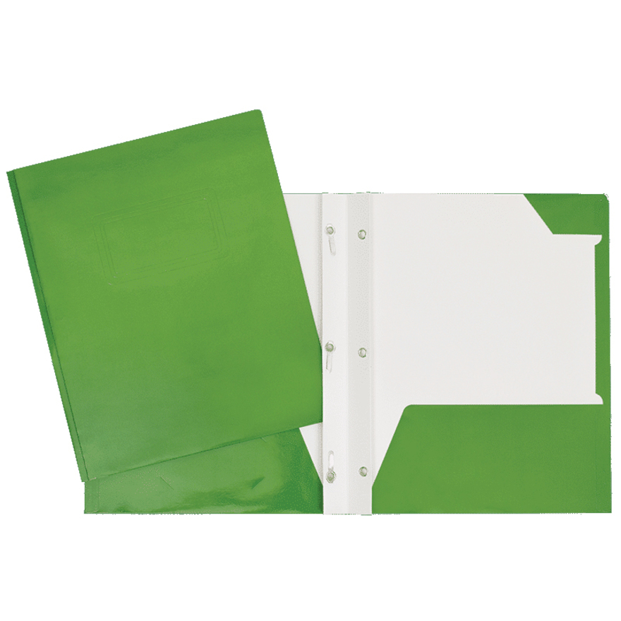 [737262] Laminated Cardboard Duo-tang with Fasteners and Pockets, Light Green