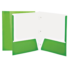 Laminated Cardboard Duo-tang with Fasteners and Pockets, Light Green