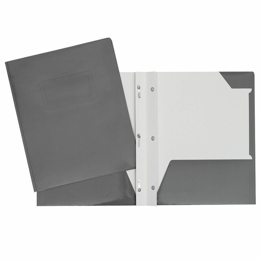 [737270] Laminated Cardboard Duo-tang with Fasteners and Pockets, Grey