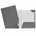 Laminated Cardboard Duo-tang with Fasteners and Pockets, Grey