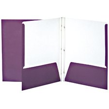 Laminated Cardboard Duo-tang with Fasteners and Pockets, Purple